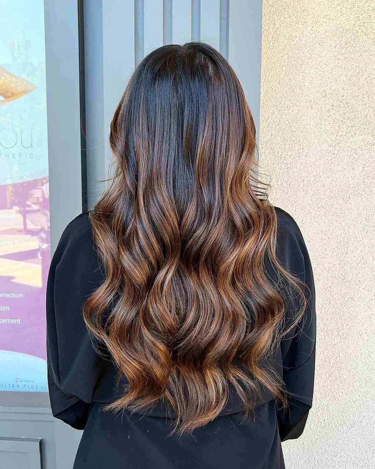 Warm Light Brown Balayage on Dark Brown Hair