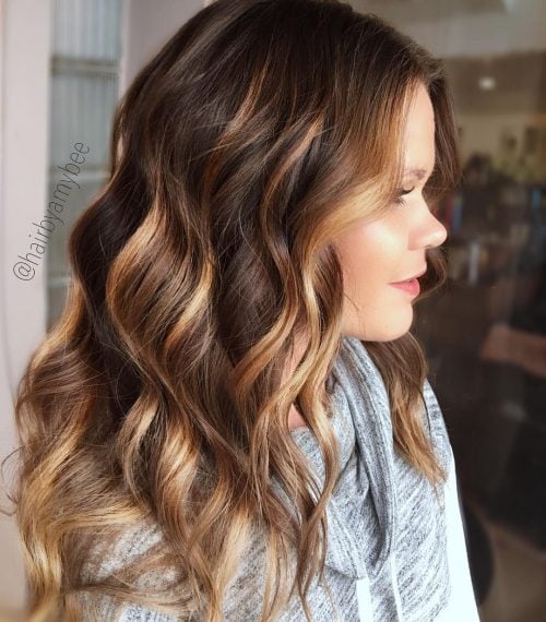 Warm-Toned Brown Hair and Caramel Highlights