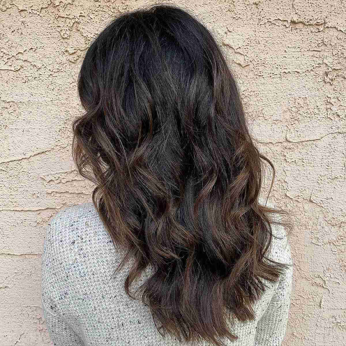 Wavy Brunette Balayage on Dark Brown Hair